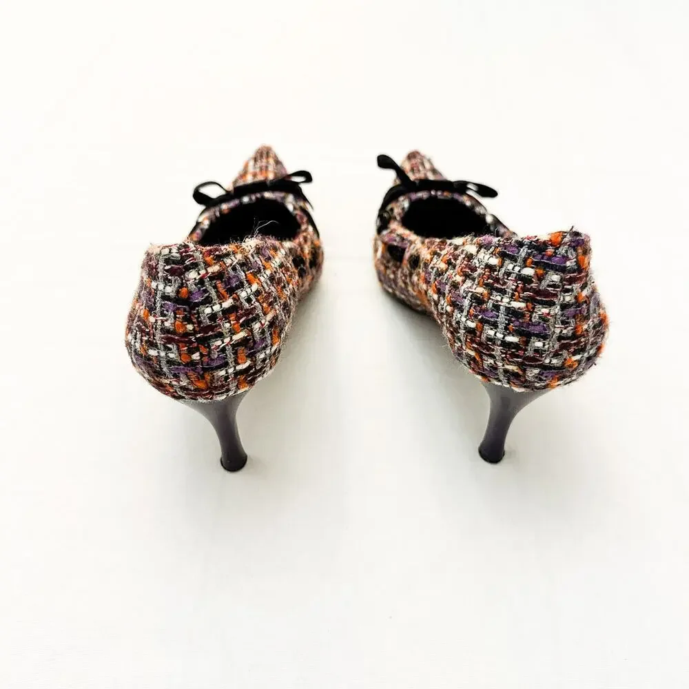 Richard Tyler Tweed Pointy Toe Kitten Heel Velvet Woven Textured Shoe Size 6.5